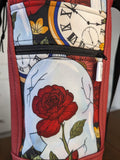Porte gourde 3 dans 1 / Rouge / Fleur rose rouge / horloge