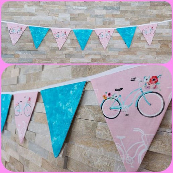 Bannière de drapeau /Vélo /Bicyclette / Turquoise/ Rose.